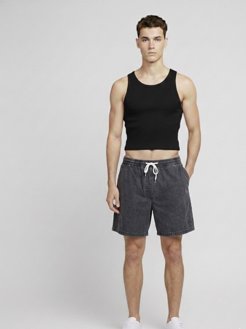 BDG Men's Oversized Washed Black Drawstring Athletic Shorts